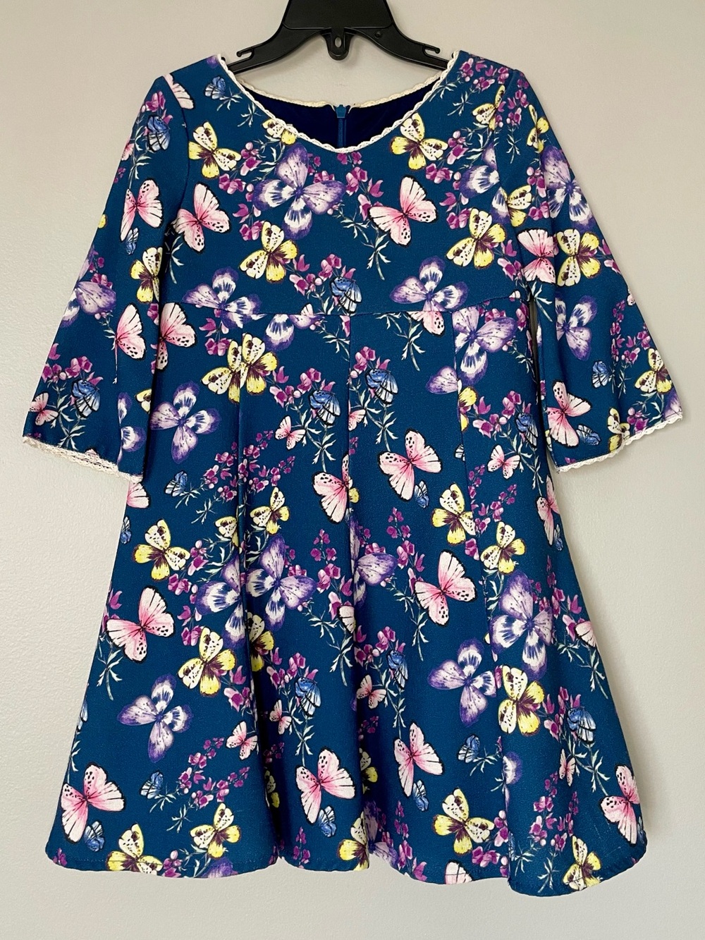 Pippa & Julie Butterfly Floral Print Dark Blue Twirl Dress